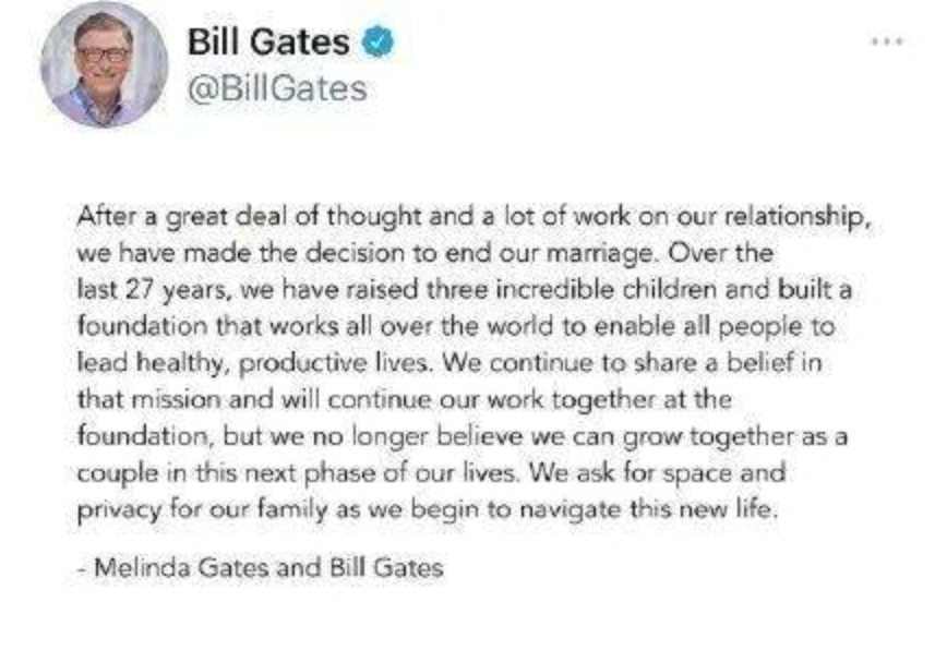 比尔·盖茨的离婚声明